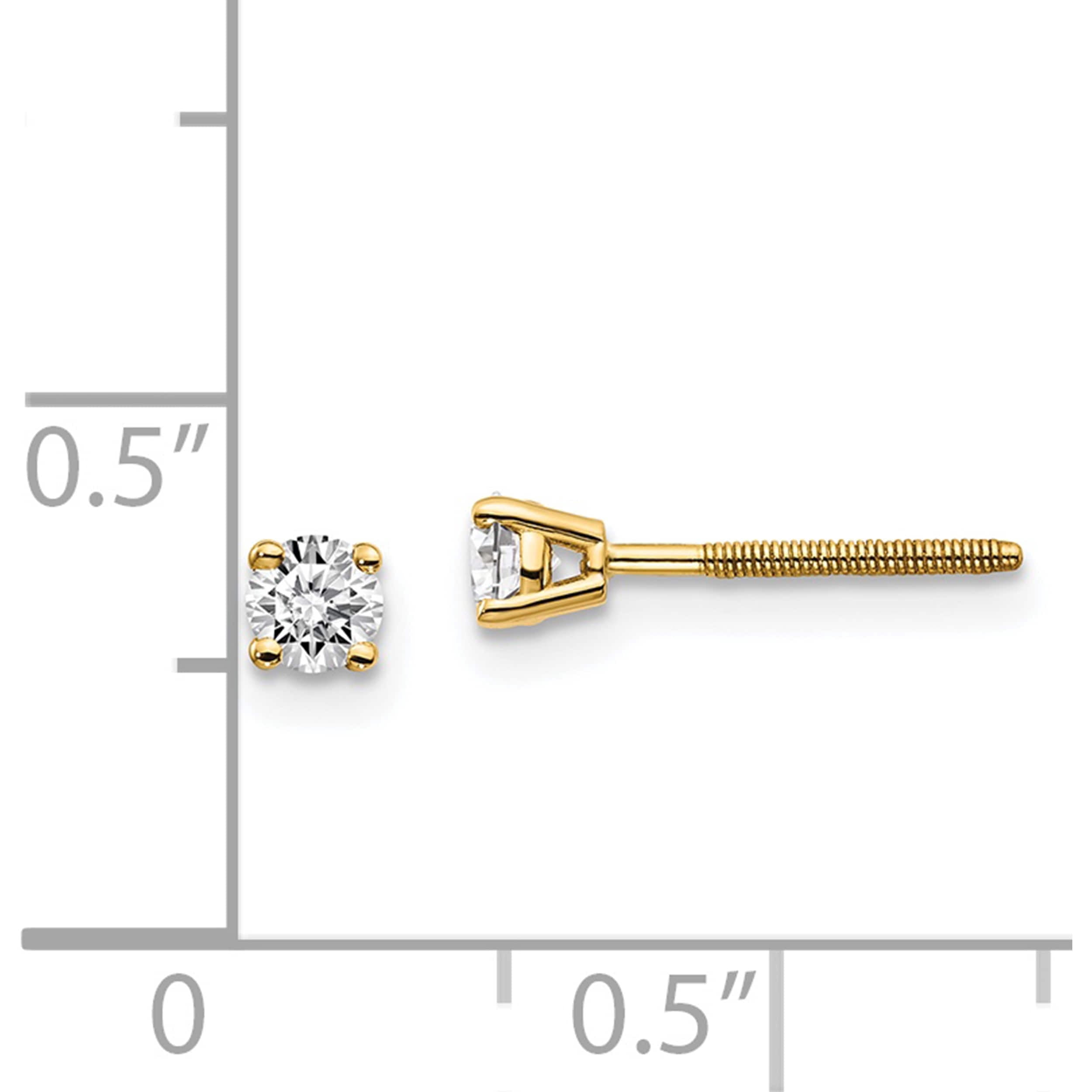 14K Yellow Gold 14Ky .25Ct. Si3 G-I Diamond Stud Thread On/Off Post Earrings (3.2 X 3.2) Made In United States st3-25