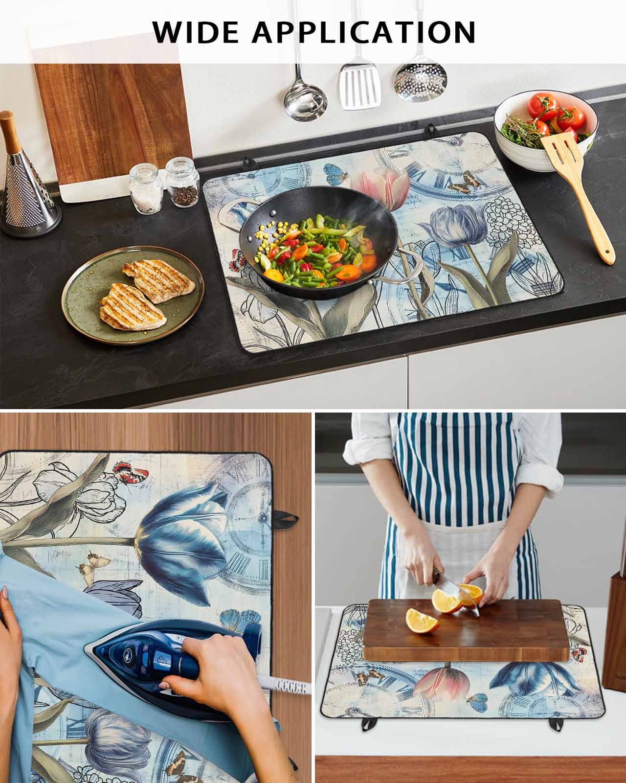 nqOlkjepod Large Induction Cooktop Protector Mat 24"x21", Colorful Tulips Stove Top Covers for Electric Stove, Spring Pastoral Flowers Retro Butterfly Stove Burner Cover Mats, Glass Top Stove Cover