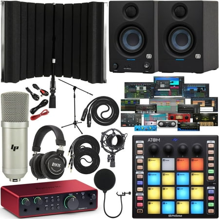 Focusrite Scarlett 2i2 4th-Gen USB-C Interface Full Studio Bundle – Monitors, Mic, Headphones & Shield