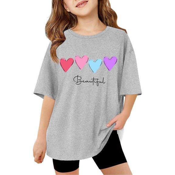 shqvo T-Shirts for Girls 12-14 Regular Fit Crew Neck Spring Summer Short Sleeve Tops for Kid Basic Pullover Loose Basic Tees Daily Wear Kids Summer Short Sleeve