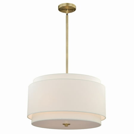 

Vaxcel Burnaby 4 Light Brass Mid-Century Modern Drum Pendant White Linen