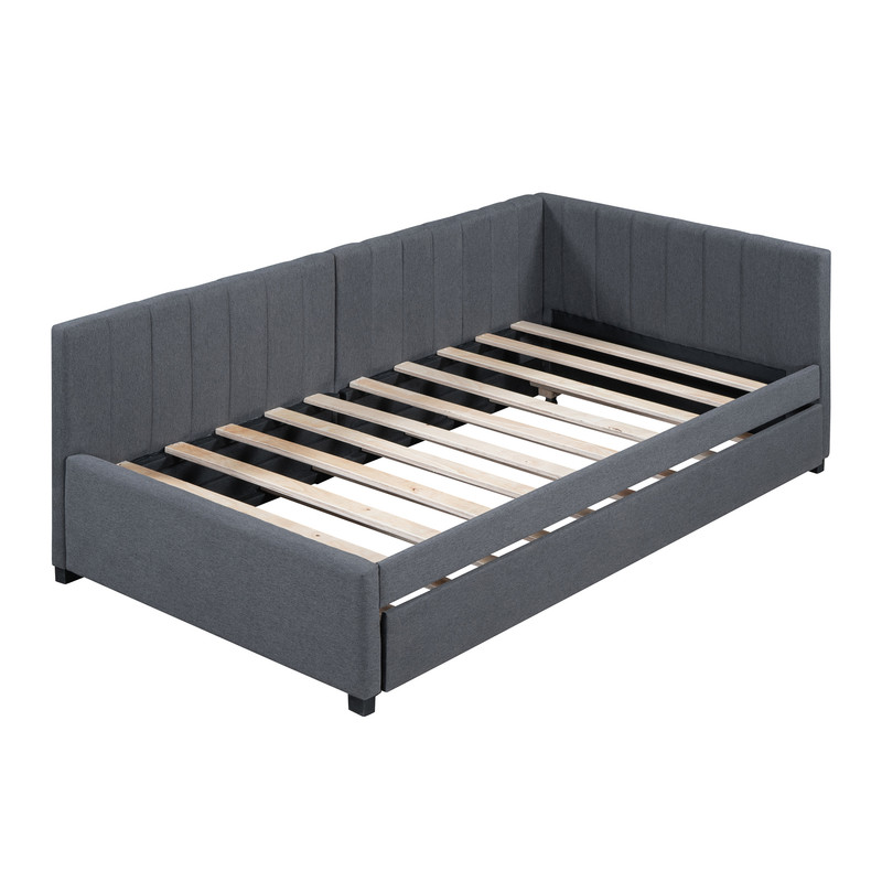 Aukfa Daybed with Trundle, Twin Size Upholstered Bed Frame, Gray