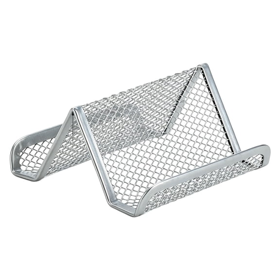 VKLU Silver Metal Mesh Business Card Holder for Desk, Professional Name Card Stand for Office Reception & Trade Shows, Angled Design
