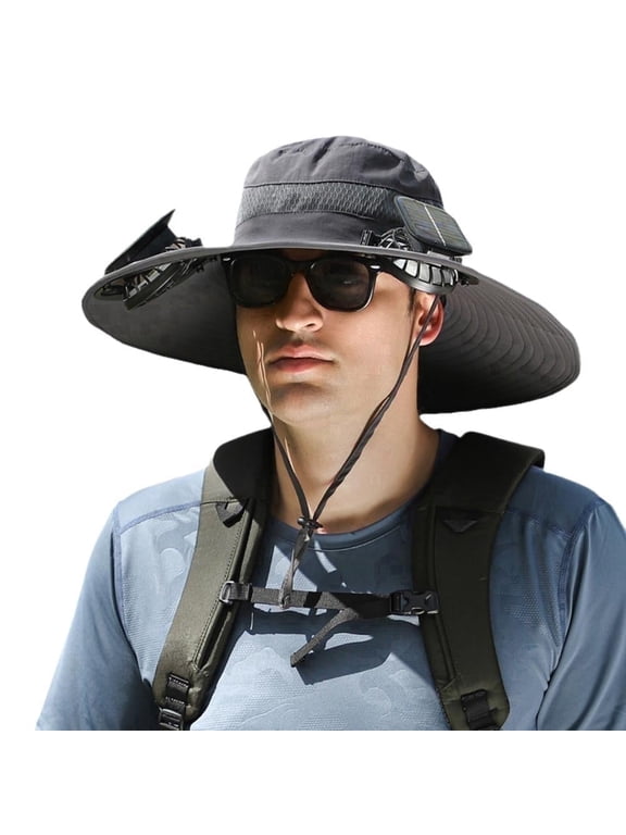 Sun Hat with Fan Outdoor Sun Hat with Two Solar Rechargeable Fans Sun Hat with Large Brim