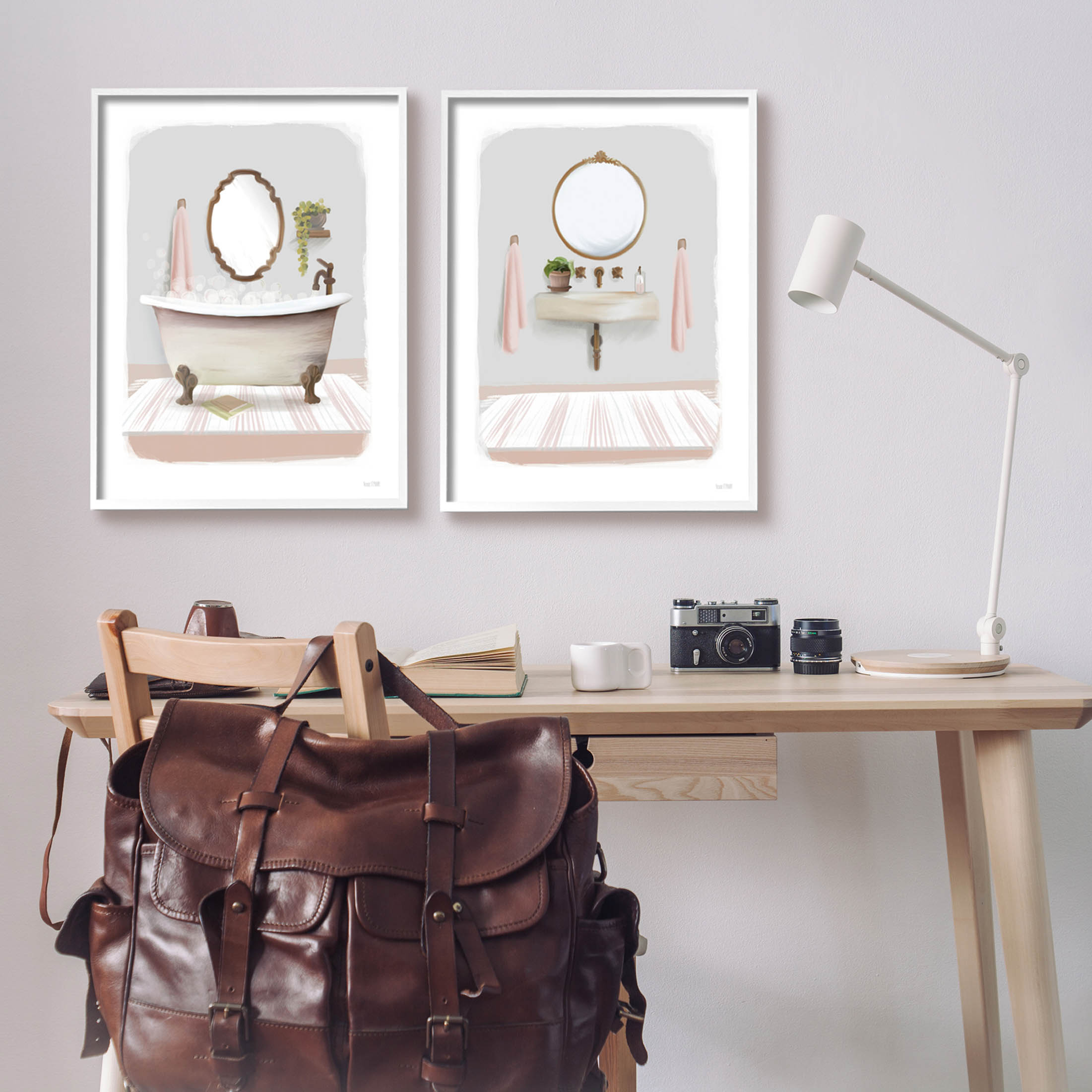 Stupell Industries Bathroom Interior Bubble Bath Graphic Art White Framed Art Print Wall Art, Set of 2, Design by House Fenway