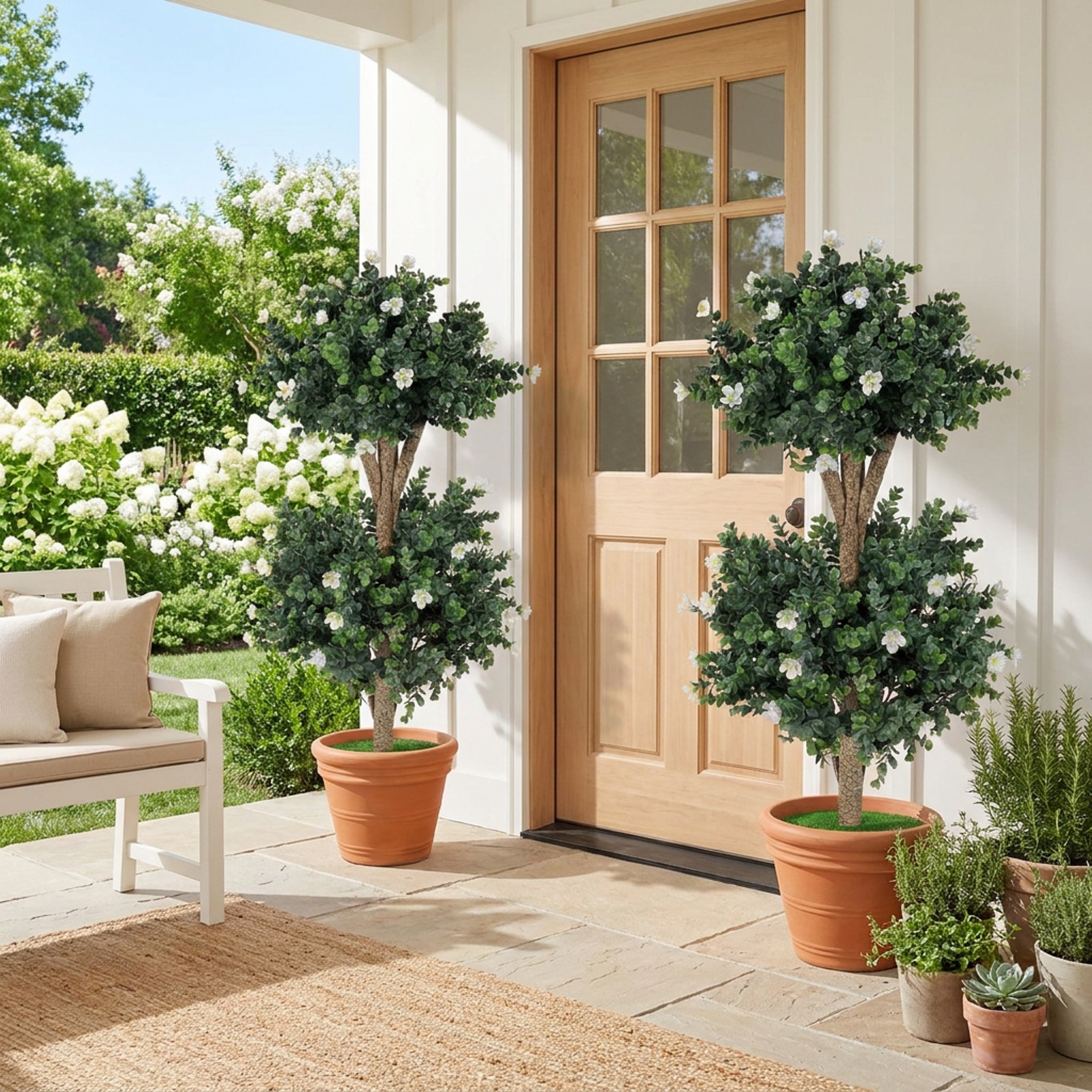 Vebreda Artificial Plant Decor, 2 Pack 36" Artificial Double Ball Boxwood Topiary Tree with 41 Blossoms, Vivid and Lifelike Boxwood Tree