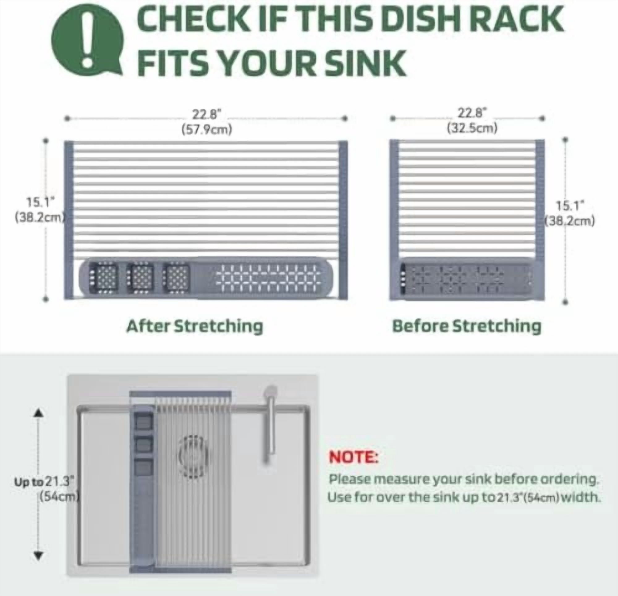 Expandable Roll Up Dish Drying Rack,Over The Sink Drying Rack Sink Kitchen Accessories Rolling up Stainless Steel Drainer, Foldable with Removable Utensil Holder(Gray)