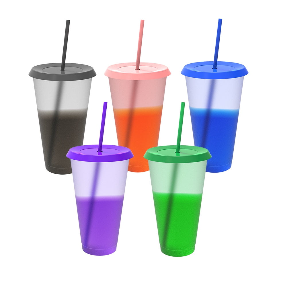 32oz Color Changing Cups with Lids & Straws - 5 Pack Reusable