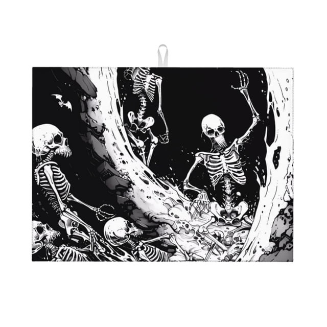 Fotbe Skeleton Wave Artwork Alfombrilla de Secado para Cocina con Estampado, 18x24 Pulgadas