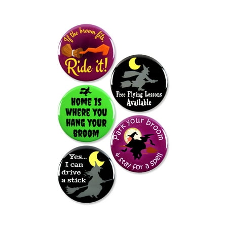 5 Pack - Wicked Awesome Witches Halloween Pinback Buttons - 2.25 Inch
