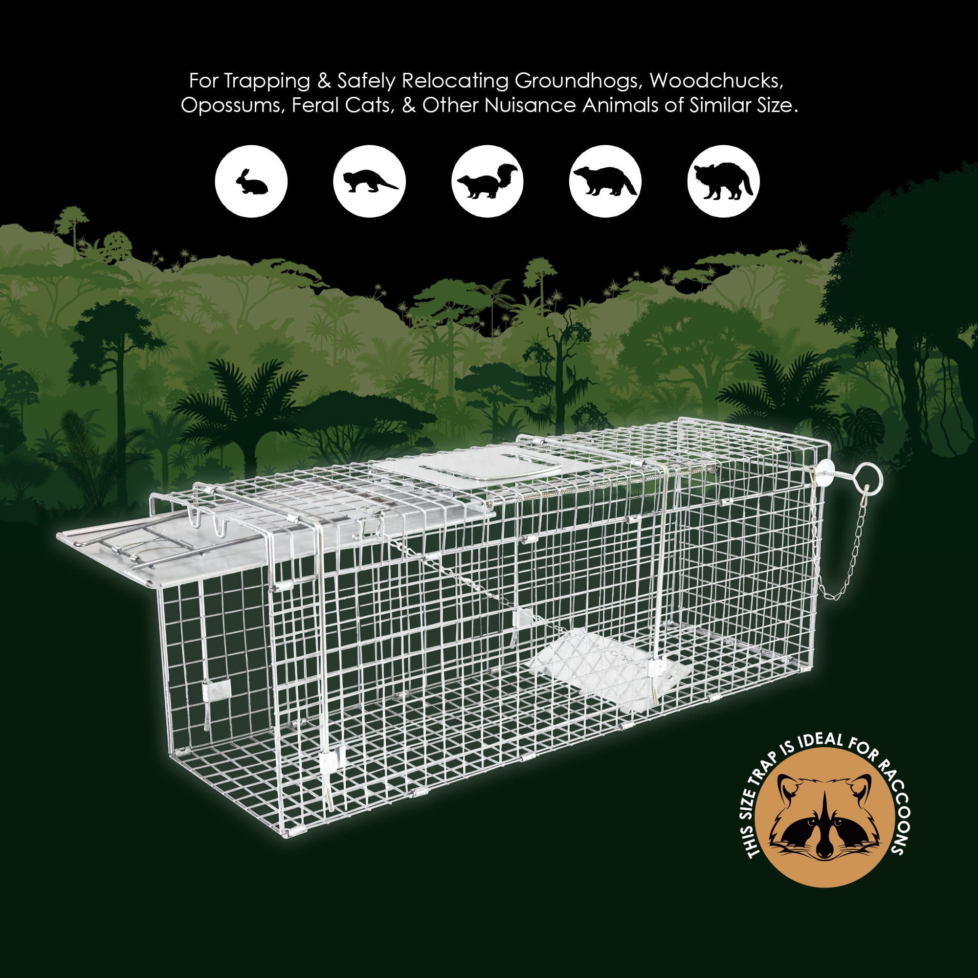 Collapsible Animal Trap Cage 32"x12"x10" Humane Catch and Release Steel Cage Foldable
