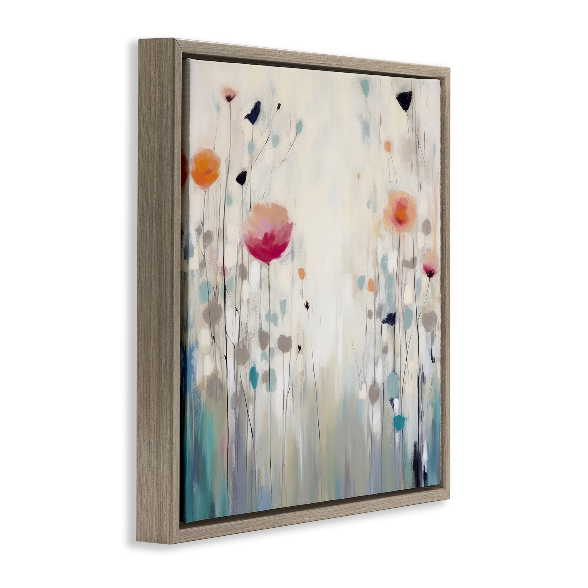 Stupell Industries Pastel Poppies Painting Botanical & Floral Painting Brown Floater Framed Canvas Art Print Wall Art, 25 x 25