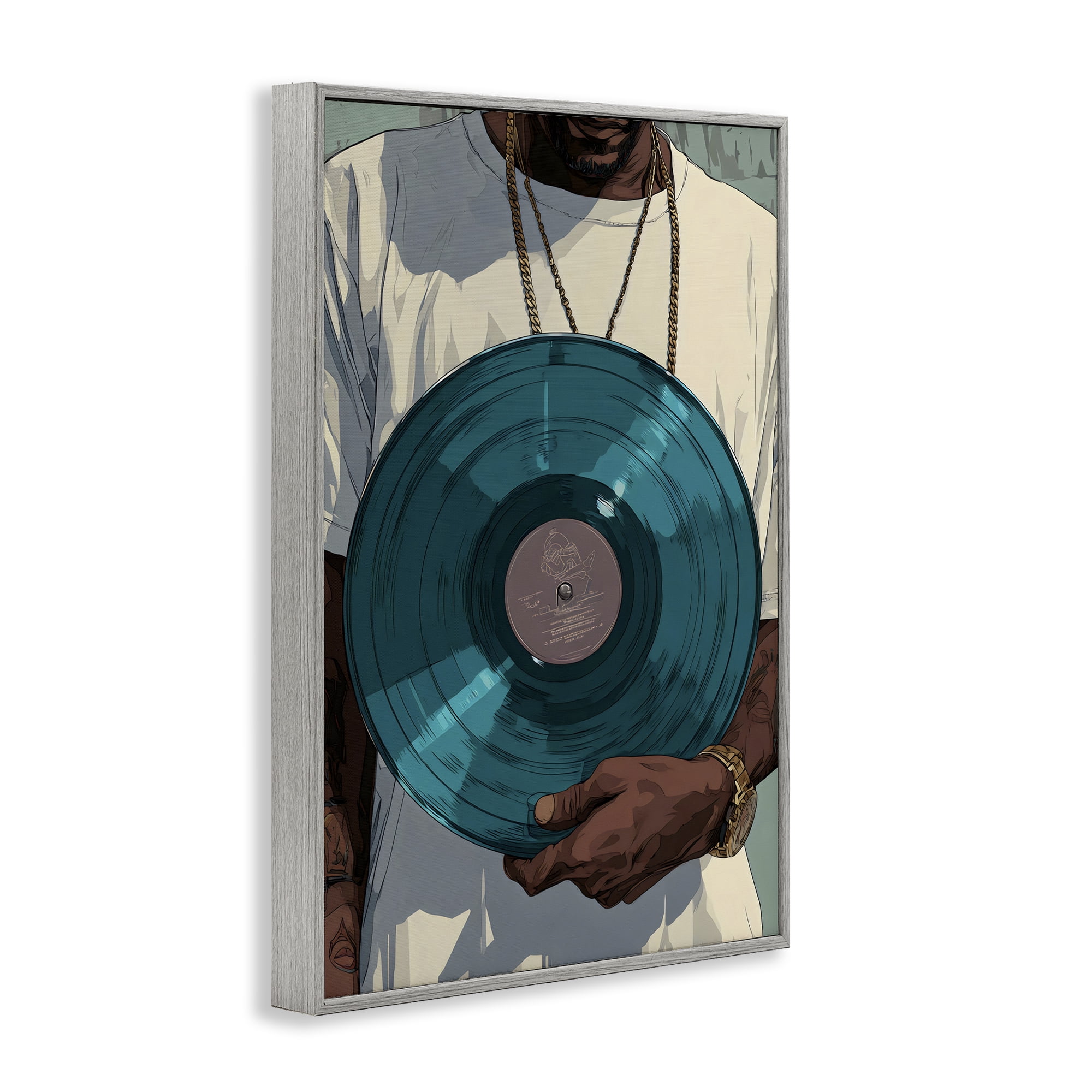 Stupell Industries Musician & Blue Music Record Gray Framed Giclee Art, design by Franklyn Gregory
