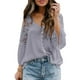 thumbnail image 1 of Sonducket Camisa de mujer con cuello en V Camisa de encaje Blusa en V Color sólido Botón de manga larga Top Prendas para la parte del cuerpo gris púrpura L, 1 of 6