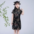 thumbnail image 2 of Ruyang Girls Chinese Gheongsam Floral Graphic Traditional Dress Kids New Year Embroidery Qipao Skirt Stand Collar Side Split Outfits, 2 of 5