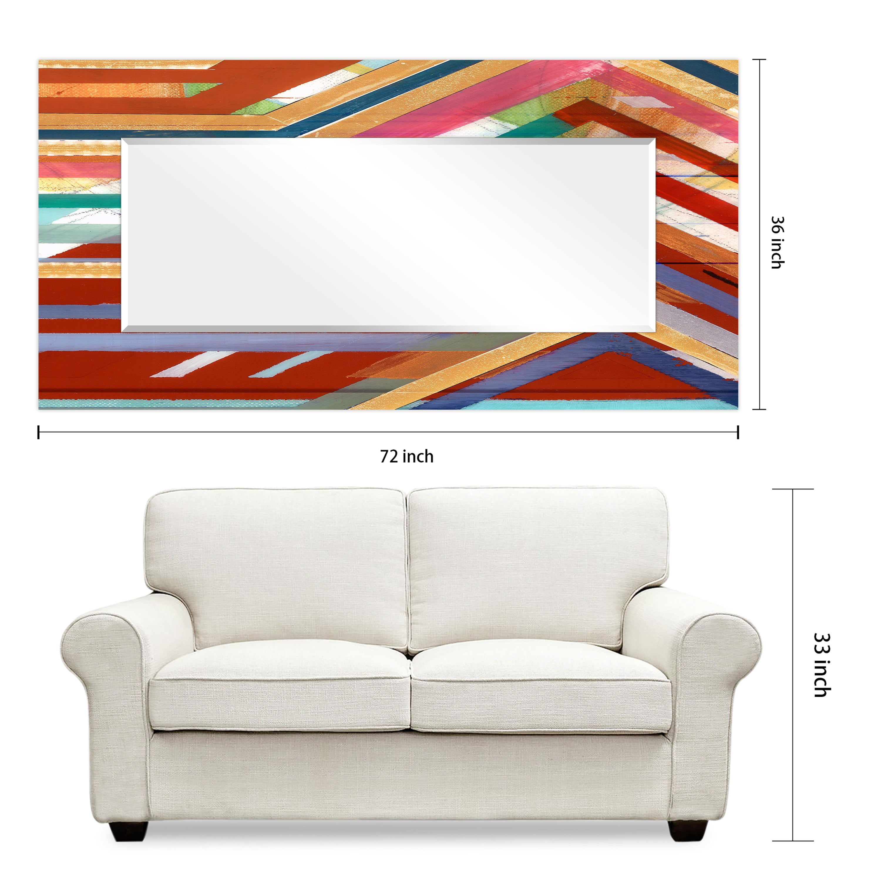Empire Art Direct Lineal Color Rectangular Beveled Mirror on Free Floating Reverse Printed Tempered Art Glass, 72" x 36" x 0.4", Ready to Hang