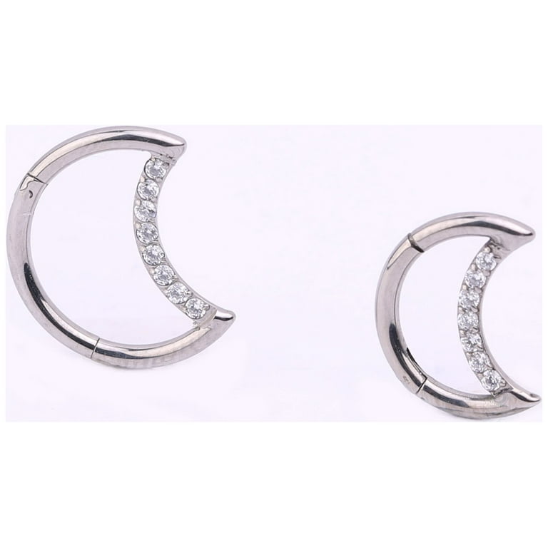 Implant Grade Titanium Crescent Moon White CZ Hinged Clicker Hoop Daith Cartilage Ring Implant Grade Titanium Crescent Moon White CZ Hinged Clicker Hoop Daith Cartilage Ring
