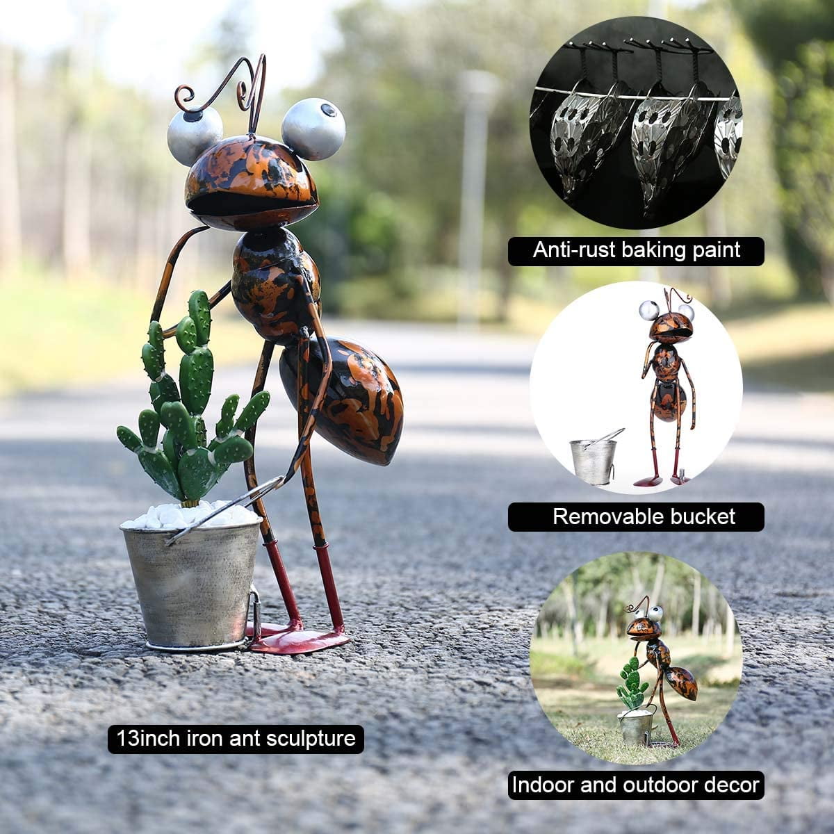 Metal Garden Sculpture with Removable Bucket for Patio Lawn Yard Indoor Outdoor Decor
