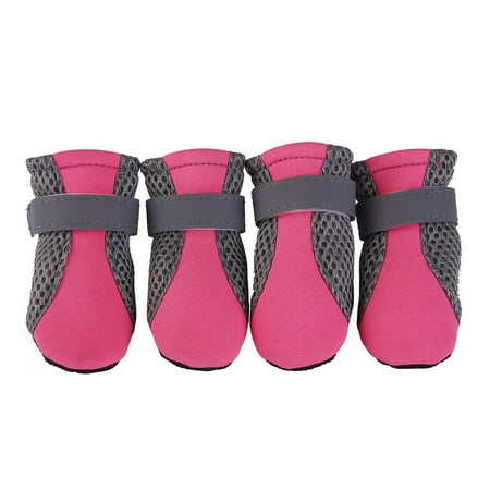 

YUEHAO Dog Boots Non Slip Shoes With Reflective Strips Strong Non Slip Soles Pet Sports Shoes 4 Piece Set Pet Luminous Anti-Slip Hot Pink