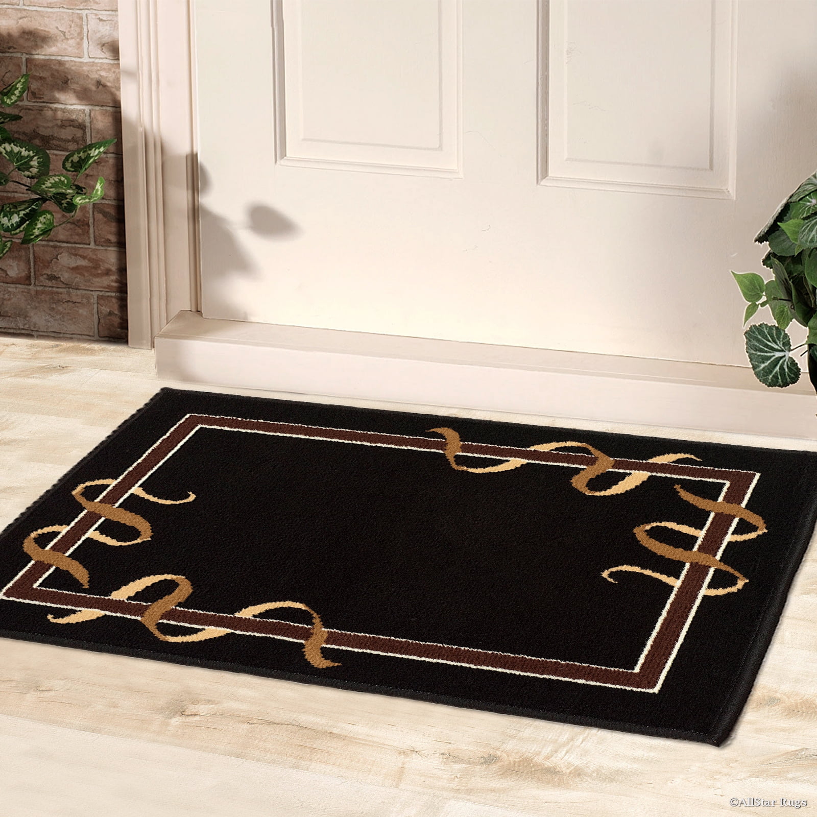 Allstar Black Doormat Accent Rug Woven High Quality Rug. Traditional