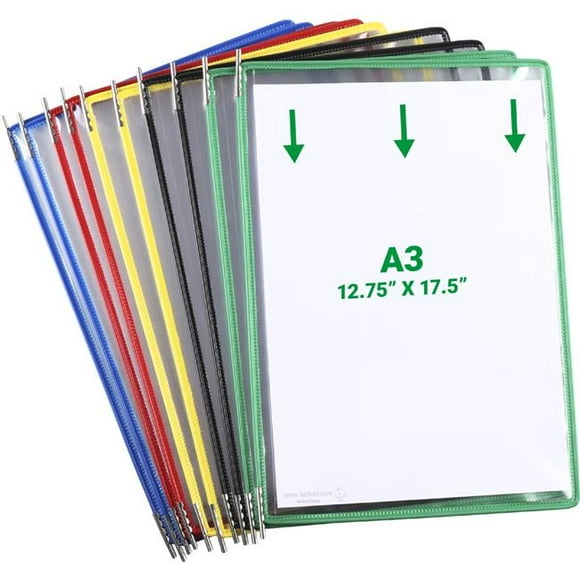 Tarifold P090A3 A3 Size Portrait-Style Pivoting Pockets for Wall or Desk Systems, Assorted Color - Pack of 10