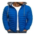 thumbnail image 1 of Men Winter Down Hooded Jacket Solid Color Long Sleeves Zip Up Outerwear Warm Coat with Pockets, 1 of 6