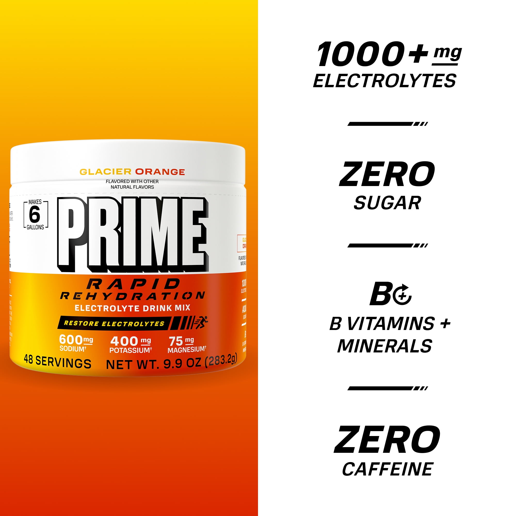 Prime Rapid Rehydration Powder, Glacier Orange, 48 srv, Tub