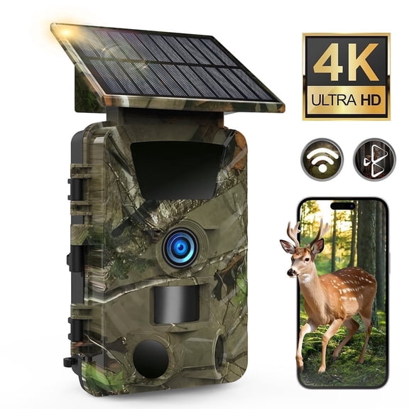 VOPOYO Solar Trail Camera, 4K 60MP WiFi Bluetooth Night Vision Game Camera | IP66 Trail Cam with Night Vision Motion Activated, 5200mAh Power, Deer Cameras for Outdoor Wildlife Monitoring