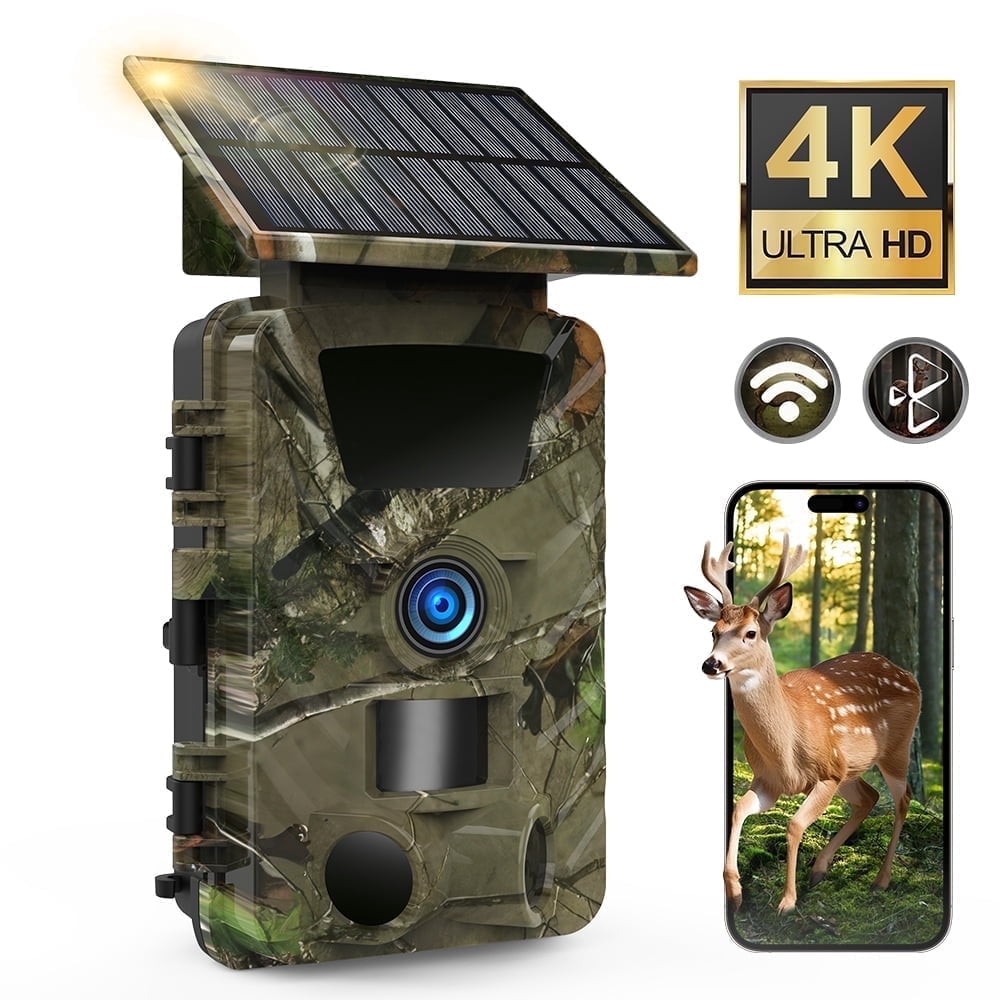 VOPOYO Solar Trail Camera 4K 60MP WiFi Bluetooth Night Vision Game Camera | IP66 Trail Cam with Night Vision Motion Activated 5200mAh Power Deer Cameras for Outdoor Wildlife Monitoring