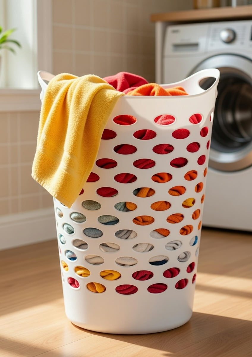 Large Ventilated Plastic Laundry Hamper 26" Tall White - Breathable Holes Design with Comfort Carry Handles for Bedroom Bathroom Dorm
