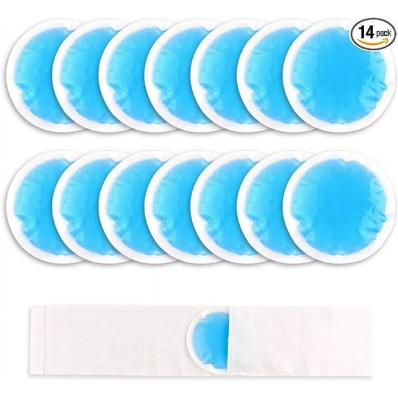 NEWGO Small Ice Packs for Injuries, 14 Pack Round Ice Packs for Face, Hot and Cold Gel Ice Pack Circular Cold Compress with Cloth Backing & Sleeve for Pain Relief, Toothaches, Breast Surgery
