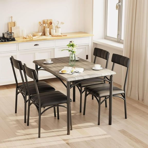 4-Seater Dining Set, Rectangular Table with Padded Chairs, Perfect for Small Spaces, Grey