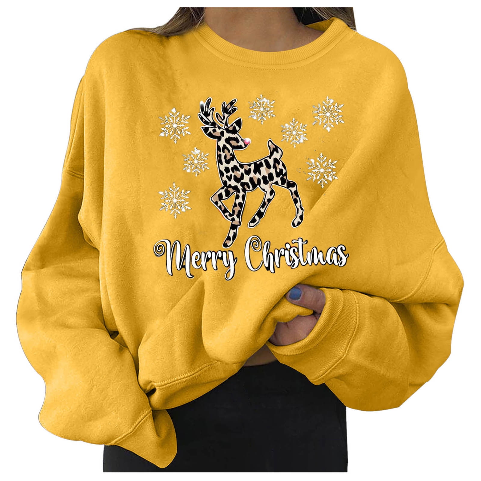 hoodies for women Women's Christmas Print Round Neck Long Sleeve Loose