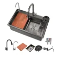 thumbnail image 1 of Fregadero de Cocina de Acero Inoxidable 304 Negro Tarja con Grifo Extraíble y Accesorios Kit Completo 68x45x22cm, 1 of 10