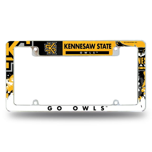 Kennesaw State University Owls Metal License Plate Frame Tag Cover, All Over Design, 12x6 Inch