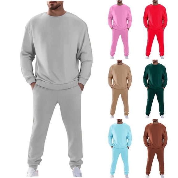 Hinvhai Mens Sweatsuits 2 Piece Sets Fleece Long Sleeve Pullover Sweatsuit Outfits Casual Jogger Suits Sets Red XL(XL)