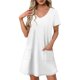 thumbnail image 1 of Sexy Vestido Casual para las Mujeres de Verano Color Sólido Manga Corta Vestido con Cuello en V, Poliéster Ligero para la Fecha, la Fiesta Y el Uso Casual Diario, 1 of 7