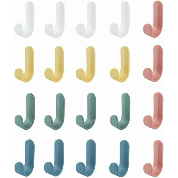 LZLINGMEI 20 Pack Adhesive Hooks Utility Wall Hooks, Cute Key Hooks for Wall Decorative Key Holder Rack, Colorful Self Adhesive Wall Hooks for Towels, Hats, Shower, Entryway