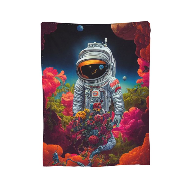 Flower Planet Astronaut Blanket, Fluffy Soft Cozy Blanket Flannel