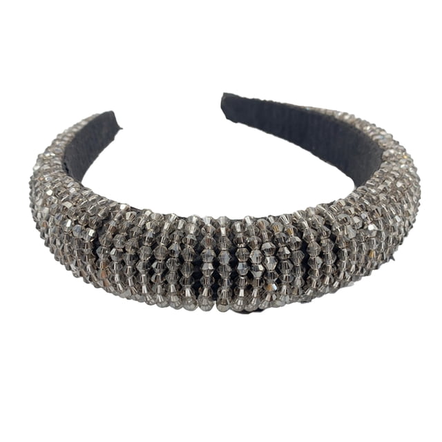 Qarigey Diademas con cuentas de cristal con purpurina, tocado de punto Flexible para el cabello, tocado para mujer, fiesta, colorido brillante Accesorio para el cabello Gris-plata Qarigey AP010971-07B