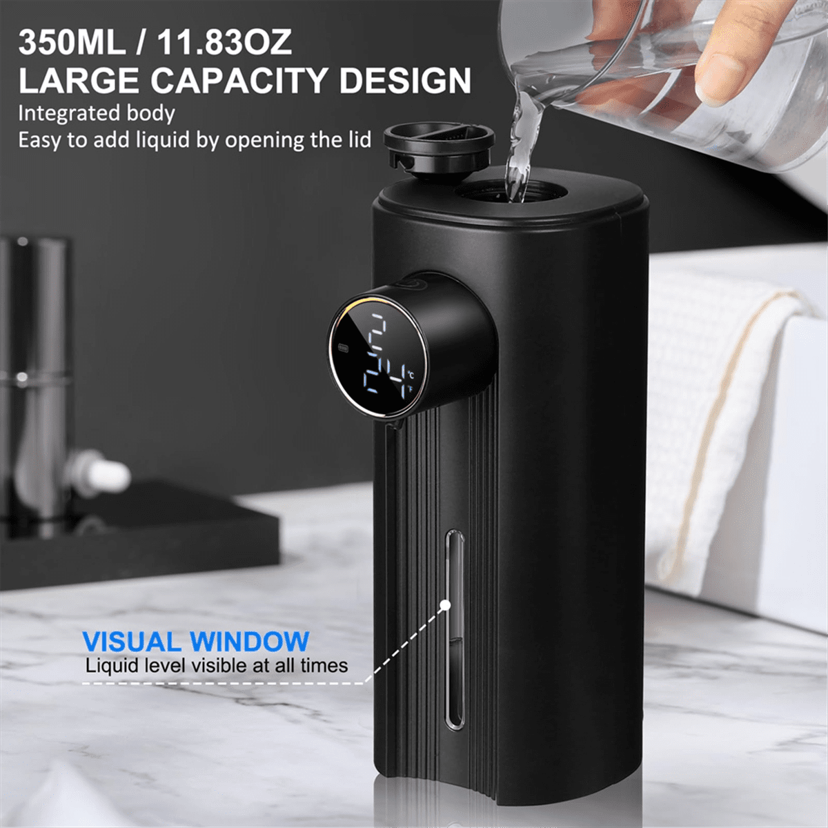 Touchless Automatic Foaming Soap Dispenser 11.83Oz, 5 Adjustable Levels, Suitable For Kitchen & Bathroom Foam Black
