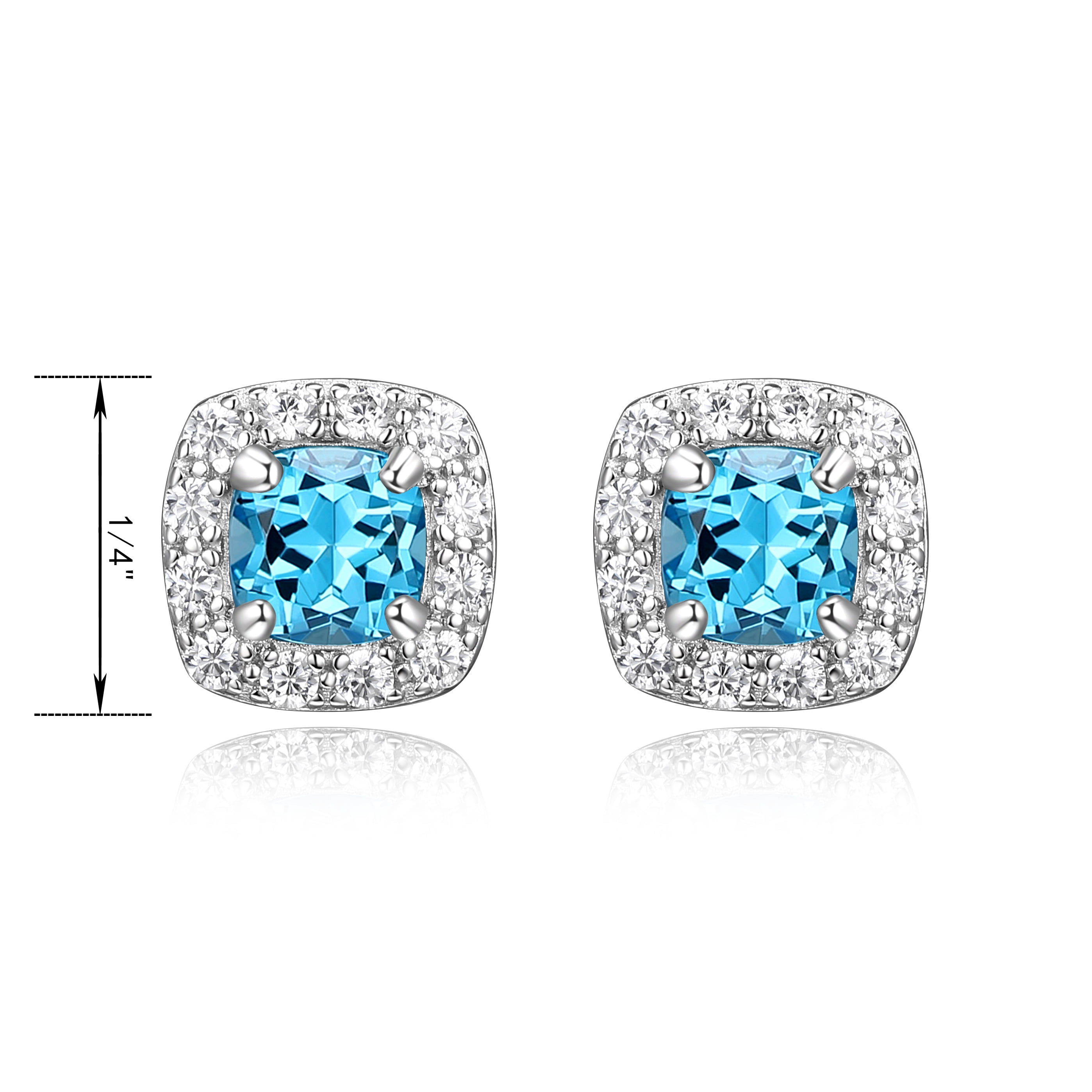 Forever Facets Women's Platinum over Sterling Silver Genuine Swiss Blue Topaz and CZ Stud Earrings