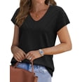 thumbnail image 2 of Suéter WIHOLL con cuello en V, manga corta tipo cap, ligero, negro, talla M, 2 of 5
