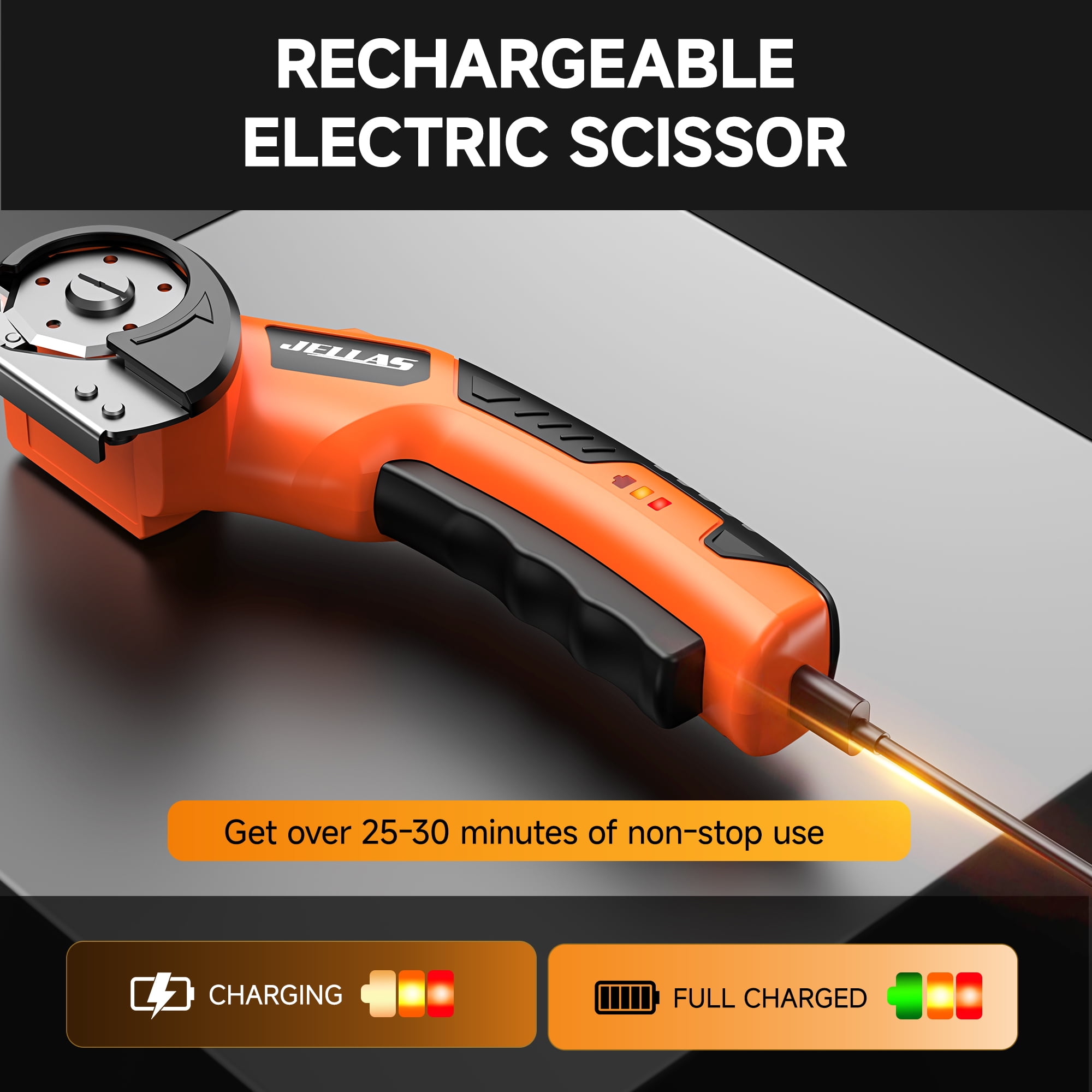 JELLAS Electric Scissors for Cardboard, Cordless Electric Scissors for Fabric, 4V Rechargeable Cardboard Box Cutter with Safety Lock & LED Light, Battery Scissor for Box, Fabric, Carpet, Plastic