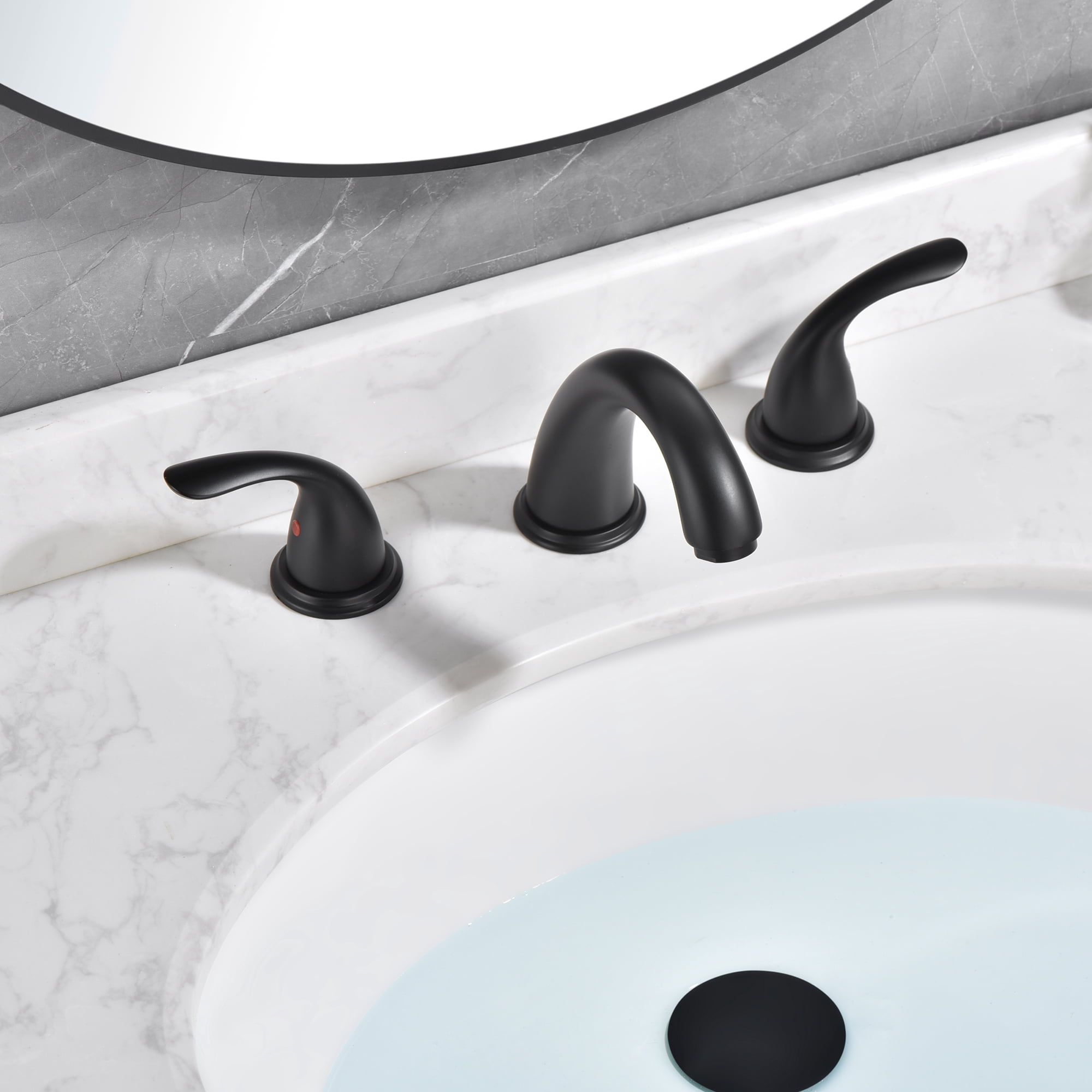 sumerain Widespread Bathroom Faucet Double Handle 3 Hole Lavatory Sink Faucet, Matte Black