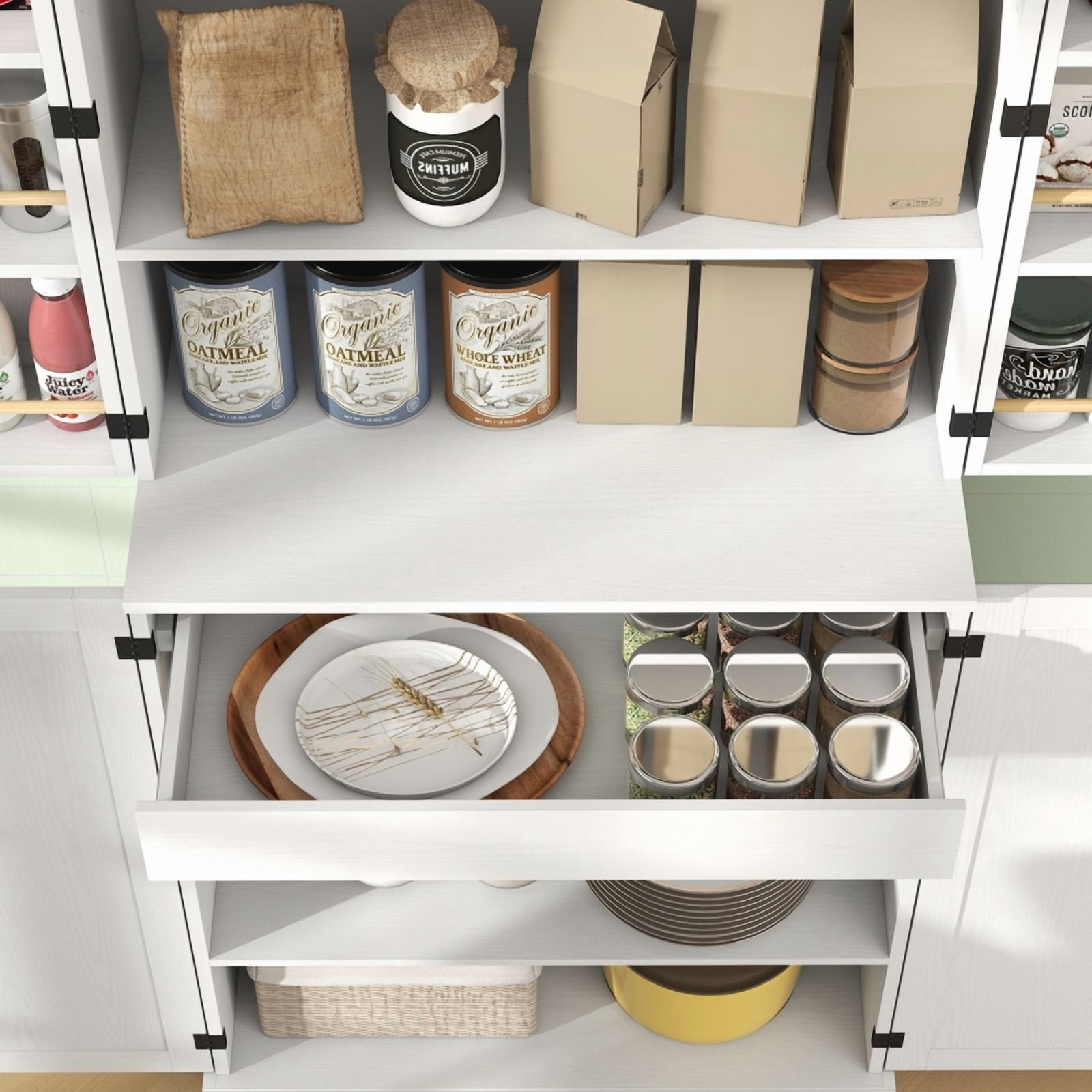 Alvantor Tall Kitchen Pantry Storage Cabinet with Door Racks & Adjustable Shelves 29.9" x 15.7" x 72" White