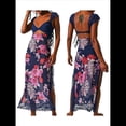 thumbnail image 3 of Vestidos Largos de Verano Y2K con Encaje, Retazos, , Estampado Floral, Escote Corazón, Espalda Descubierta y Abertura para Mujer Azul L, 3 of 7
