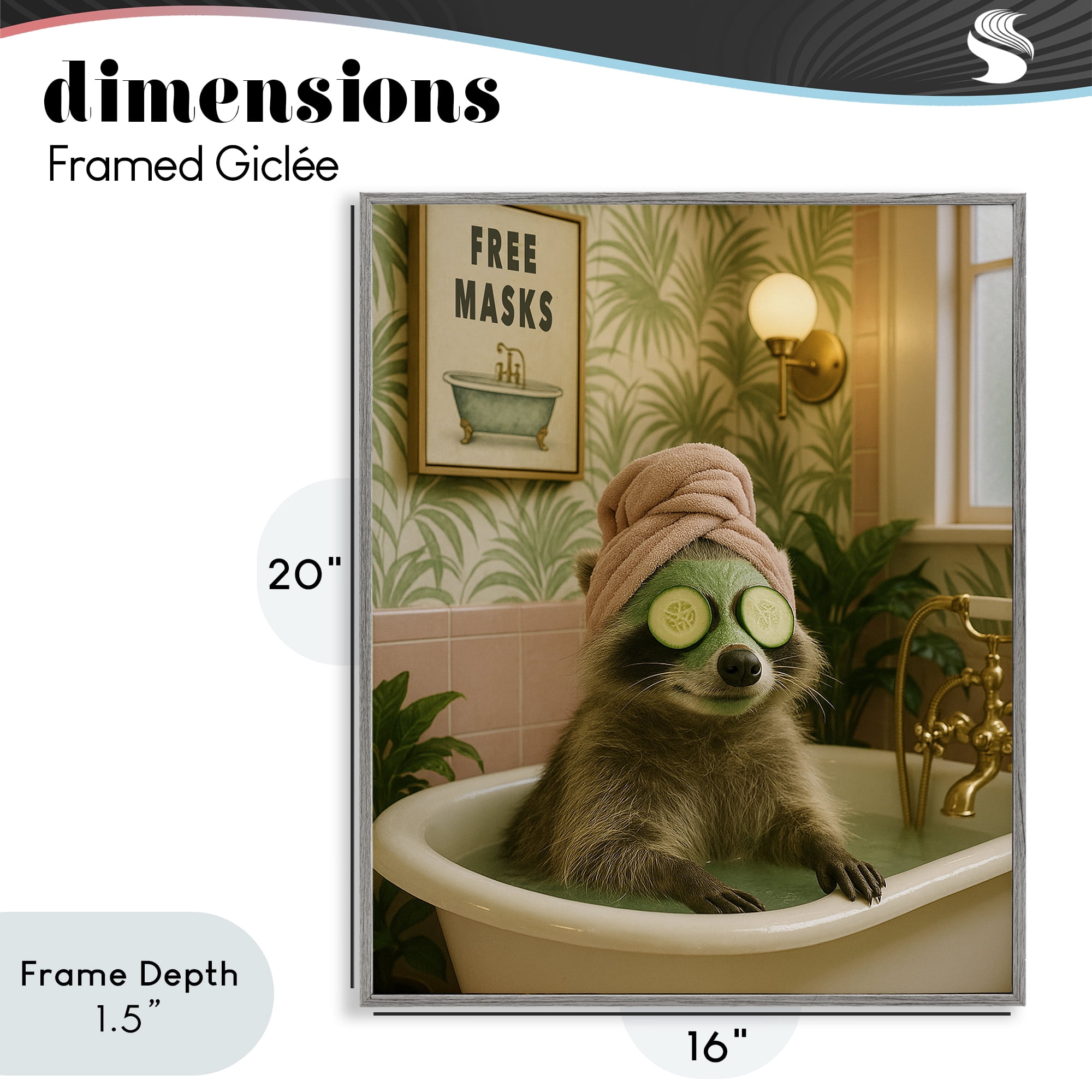 Stupell Industries Raccoon Spa Day Bath Gray Framed Giclee Art, design by Grotto Studios
