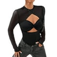 thumbnail image 3 of hirigin Women Crop Long Sleeve Shirt Casual Solid Color Cutout See-through Mesh Basic Tops Streetwear Clubwear, 3 of 8