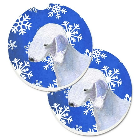 

Carolines Treasures SS4621CARC Bedlington Terrier Winter Snowflakes Holiday Set of 2 Cup Holder Car Coasters Large